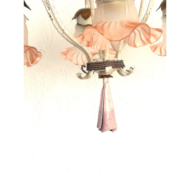 Vintage Italian White and Gold Patinated Metal and Glass Chandelier, 1970s For Sale - Image 6 of 15