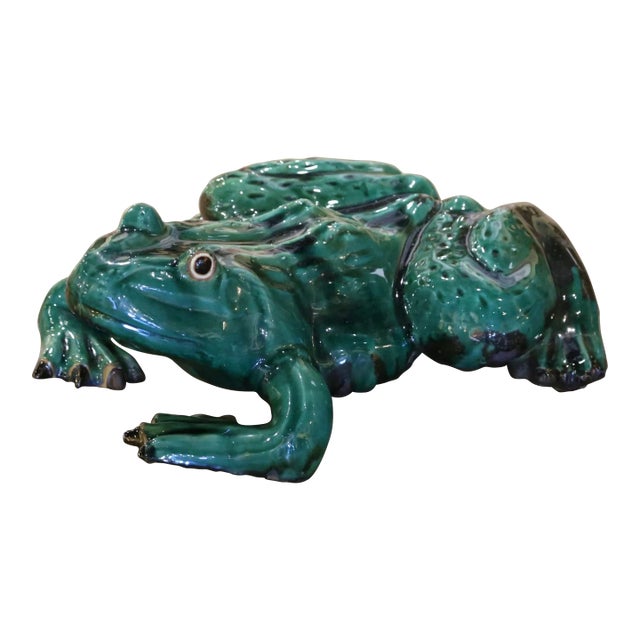 Late 20th Century Vintage French Carved and Painted Terracotta Frog Sculpture For Sale