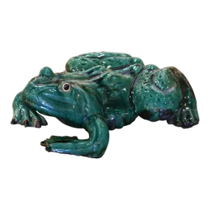 Late 20th Century Vintage French Carved and Painted Terracotta Frog Sculpture