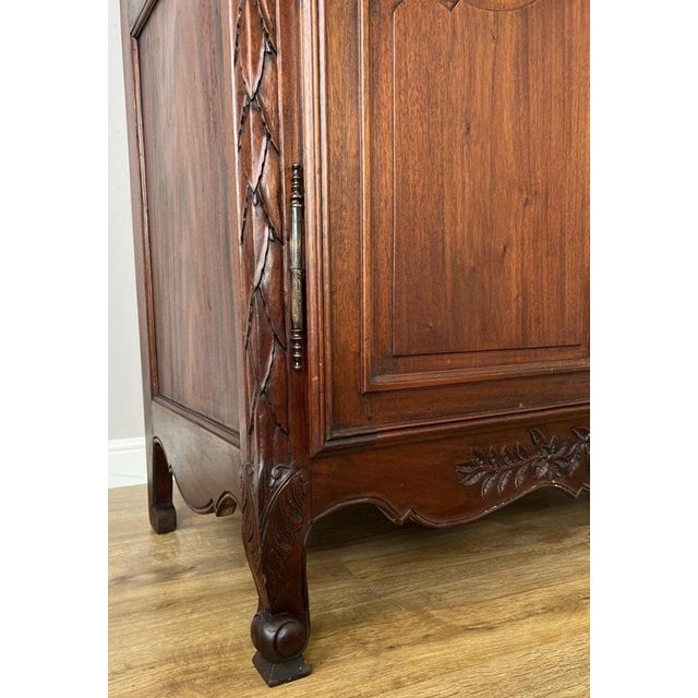 Vintage French Louis XVI Style Carved Walnut 2-Door Wardrobe For Sale - Image 15 of 18