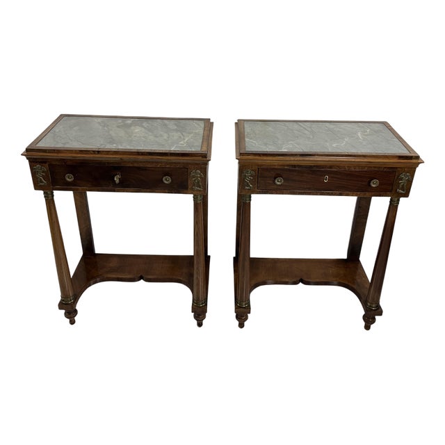 Mid-Century Italian Bedside Tables with Marble Tops, 1940s, Set of 2 For Sale