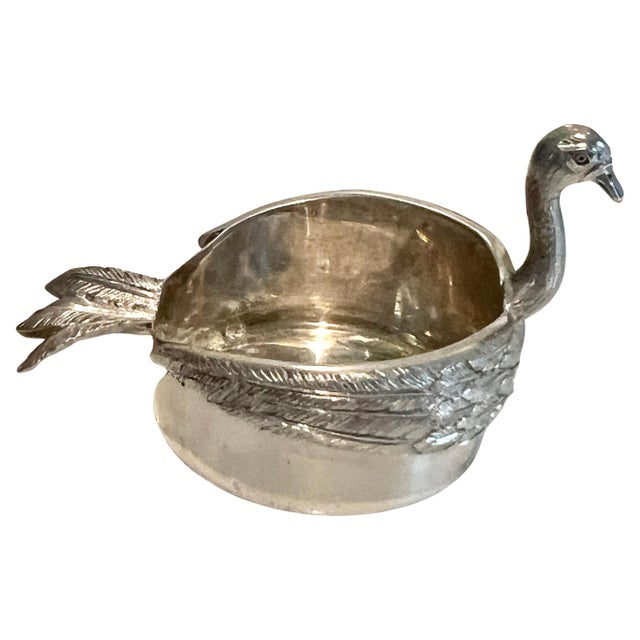 A Portuguese Mergulhao Hand Chased Silver Swan Ash Tray Salt Cellar Catch All with great detailing in the feathers and...
