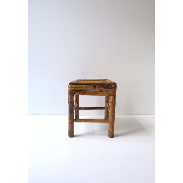 Wood Wicker Bamboo Stool Plant Drink Stand, Small For Sale - Image 7 of 13