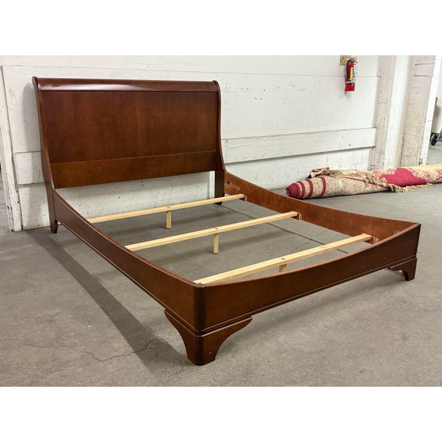 Traditional Queen Size Shermag Louis Philippe Sleigh Bed Frame For Sale - Image 3 of 12