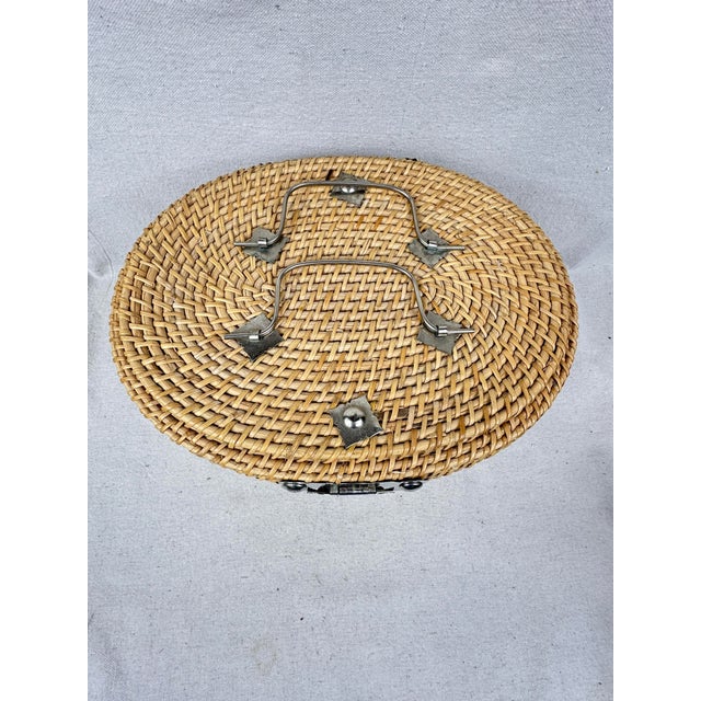 Mid 20th Century Vintage Hand-Woven Rattan & Wicker Travel Tea Basket / Storage Caddy For Sale - Image 5 of 10