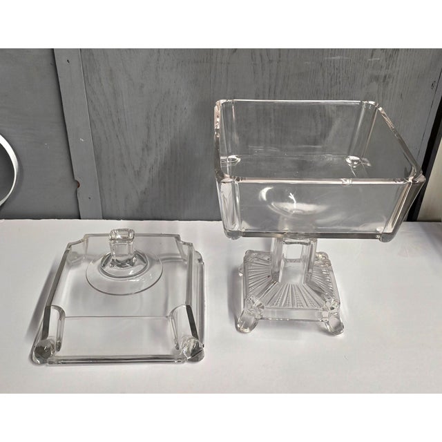 Vintage Square Glass Footed Compote With Lid / 1880 Adams & Co. For Sale - Image 4 of 11