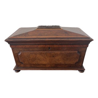 Antique Victorian English Burr Walnut Sarcophagus Double Tea Caddy, 1880 For Sale