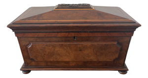 Antique Victorian English Burr Walnut Sarcophagus Double Tea Caddy, 1880