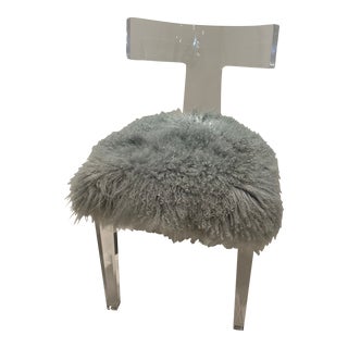 Interlude Home Tristan Klismos Chair With Grey Sheepskin Seat For Sale