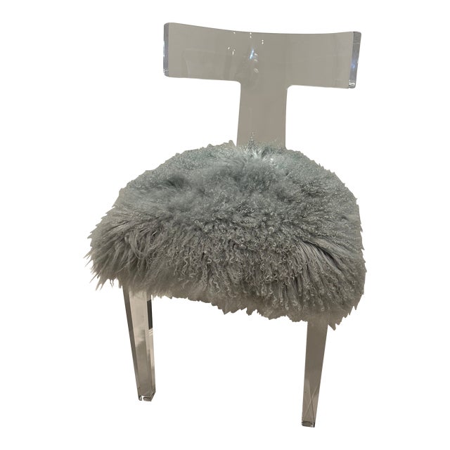Interlude Home Tristan Klismos Chair With Grey Sheepskin Seat For Sale