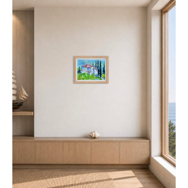 Textile Tuscan Villa Among the Cypress - Original Oil Painting For Sale - Image 7 of 8