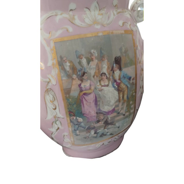 Vinatge Pair of Porcelain French Wedding Scene Urn Vases- Set of 2 For Sale In West Palm - Image 6 of 6