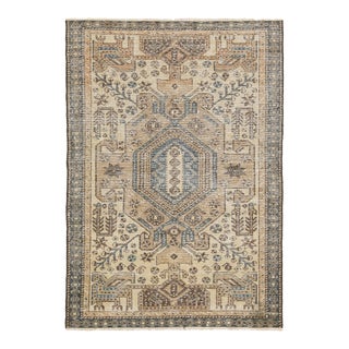 Beige Vintage Persian Distressed Wool Rug With Allover Pattern For Sale
