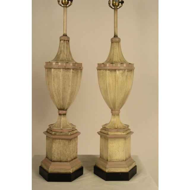Pink 1950s Large Pink Plaster Finial Lamps - a Pair For Sale - Image 8 of 13