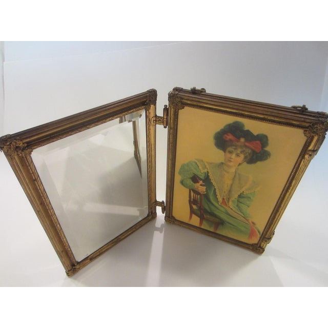 1930s Art Deco Triptych Bronze Pictorial Beveled Boudoir Folding Mirror For Sale - Image 5 of 13