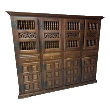 Large Castilian Wood Pantry Cabinet with Perforated Doors For Sale