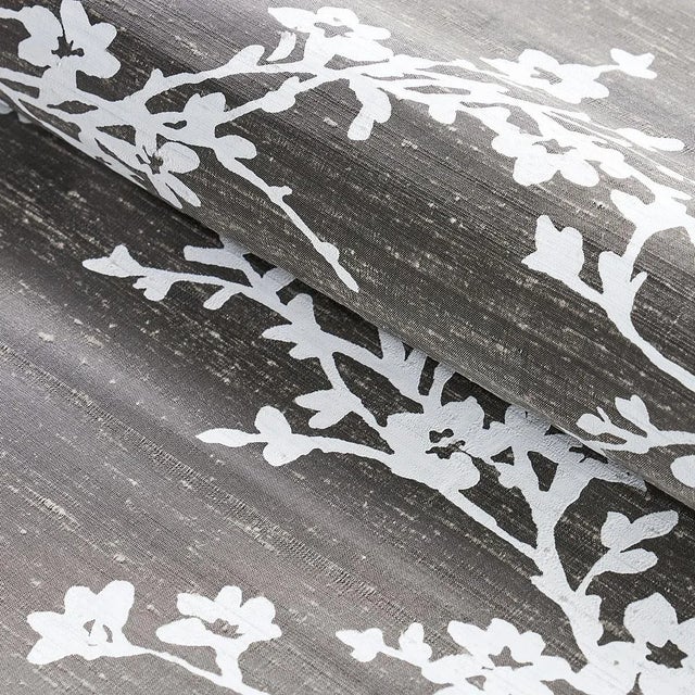 Schumacher Sample - Schumacher Twiggy Silk Fabric in Pewter For Sale - Image 4 of 5