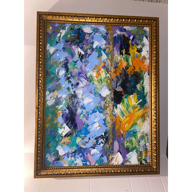 Vintage Large Abstract Impasto Oil Painting With Floral Motifs in a Gold Frame. For Sale - Image 10 of 12