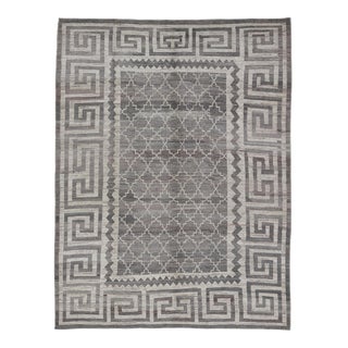 Modern Hand-Knotted Khotan Rug in Wool With Sub-Geometric & Greek Key Design For Sale