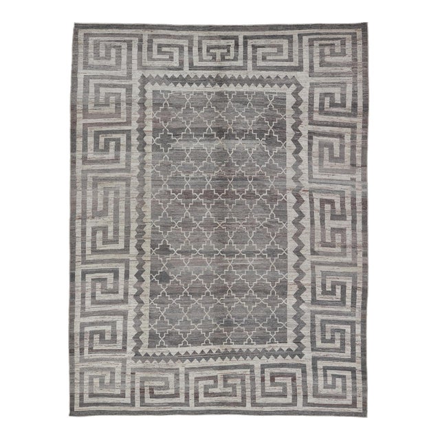 Modern Hand-Knotted Khotan Rug in Wool With Sub-Geometric & Greek Key Design For Sale