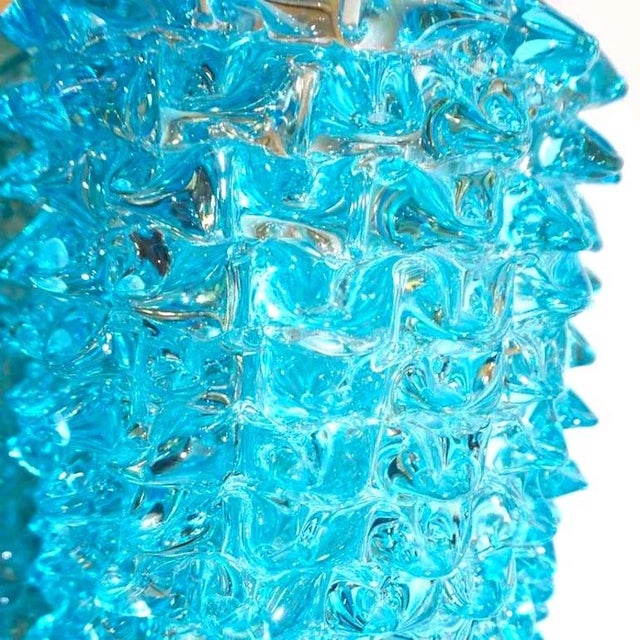 Art Deco Pair of Art Deco Style Italian Aquamarine Murano Glass Centerpiece Vases For Sale - Image 3 of 10