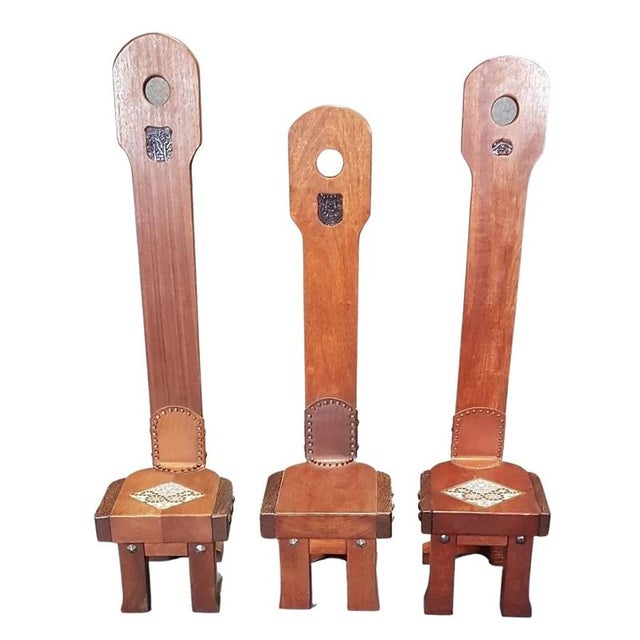 Set of 3 Arts and Craft vintage high back side chairs. It could be spinner chairs or step chairs, we're not sure about the...