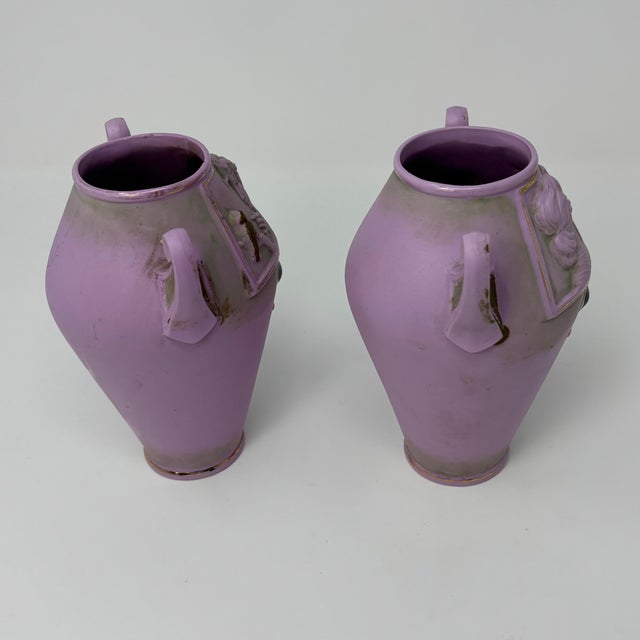 Pair of Antique Art Nouveau Schafer & Vater Jasperware Vases Pink Cameo Germany For Sale - Image 4 of 10