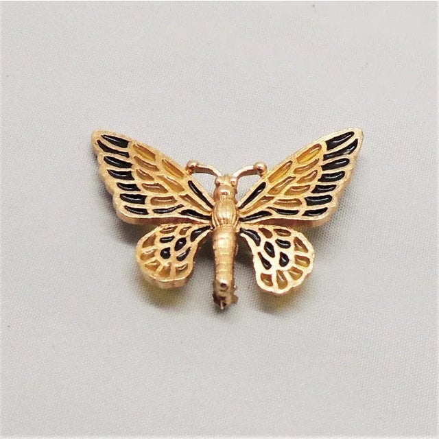 Metal Vintage 1970 Napier Black Yellow Plique-a-Jour Butterfly Brooch For Sale - Image 7 of 9