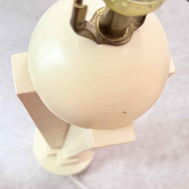 Vintage Postmodern Memphis Style Sculptural Table Lamp, Cream Architectural Column With Sphere Finial For Sale - Image 4 of 8