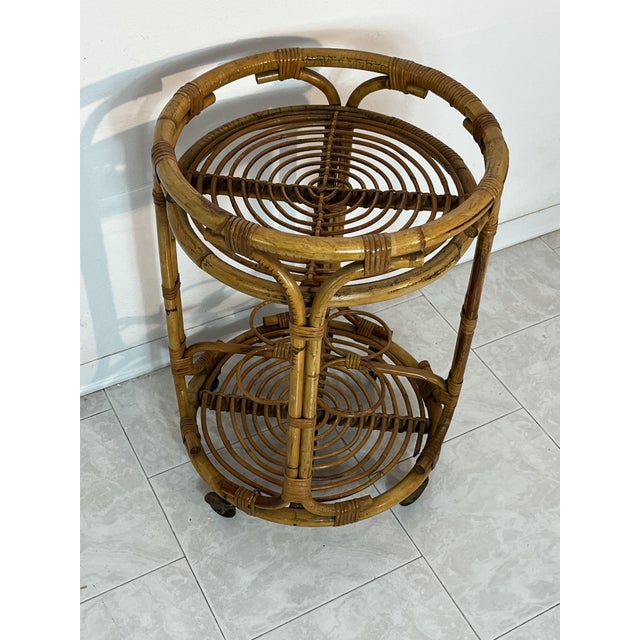 1960s Mid-Century Modern Circular Bamboo Bar Cart by Franco Albini, 1960s For Sale - Image 5 of 9
