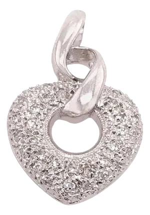 14 Karat White Gold Heart Pendant With 30 Round Diamonds