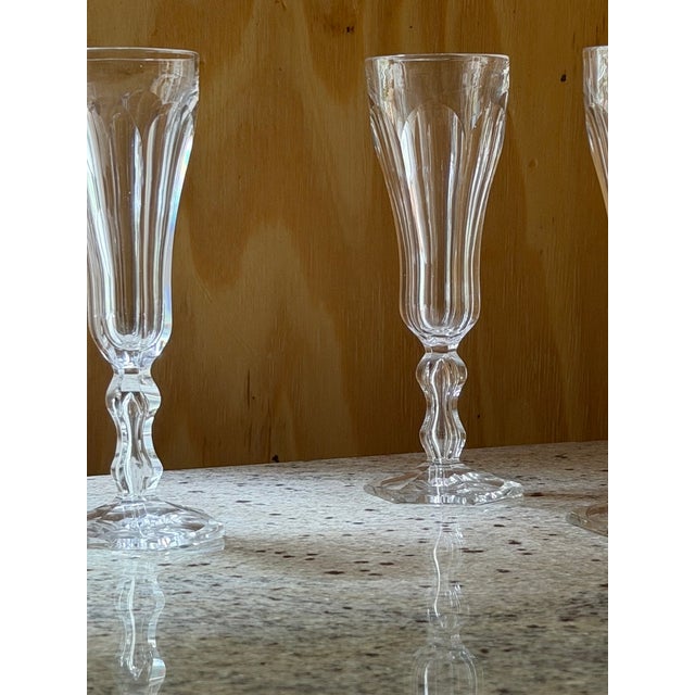 Mid-Century Modern Vintage Crystal Champagne Flutes, France, 1920s, Set of 8 For Sale - Image 3 of 18