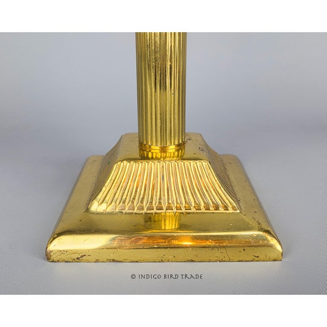 Antique English Brass Corinthian Column Candlestick Holders Set of 2 For Sale - Image 4 of 7