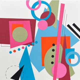 Hopscotch to the Moon by Amy Hutcheson | Paper collage on wood cradle abstract geometric shapes For Sale
