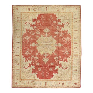 Zabihi Collection Red Antique Turkish Oushak Rug - 9'6" x 11'11" For Sale