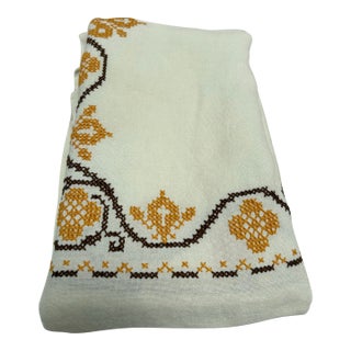 Vintage Embroidered Cross Stitch Tablecloth For Sale