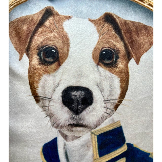 16" Square Decorative Throw Pillow With A Whimsical Portrait Of A Jack Russel Dog Appearing As A Naval Admiral - Made In...
