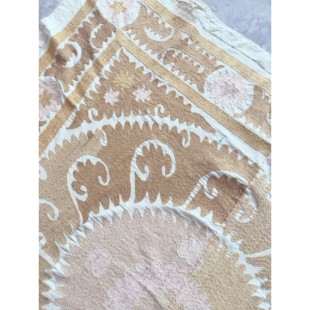 Textile 1970s Neutral Tan Suzani From Bukhara - 4'9'' X 4'11'' For Sale - Image 7 of 9