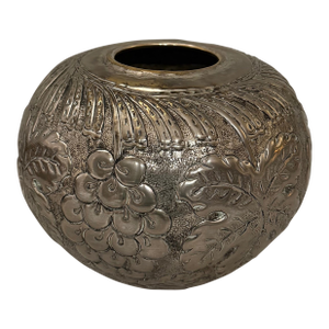 Vintage Repousse Vase With Raised Grape and Leaf Silver Relief