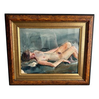 H. Bogman Jr., Lying Nude, Watercolor Painting, 1950s For Sale