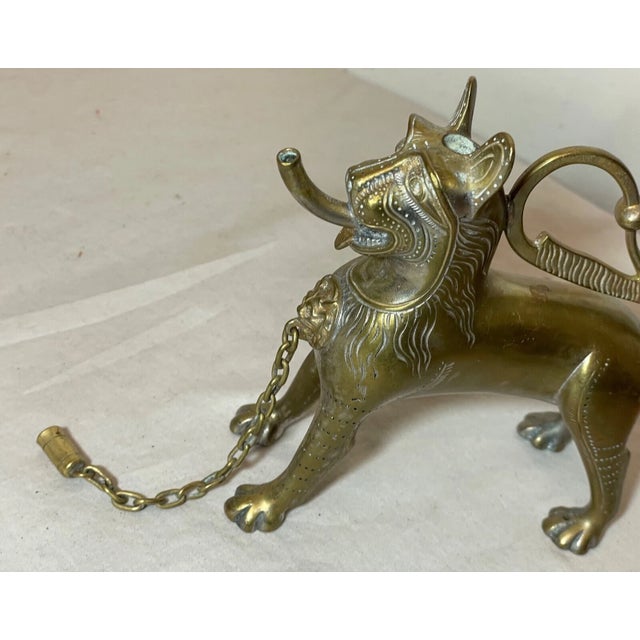 Antique 1800's Bronze Brass Aquamanile Lion Oil Lamp Lighter Temple Lion Statue For Sale In New York - Image 6 of 14