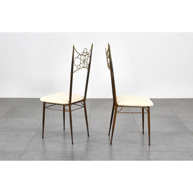 White Mid-Century Brass, Metal and White Fabric High-Backed Chairs, Italy, 1950s, Set of 2 For Sale - Image 8 of 18
