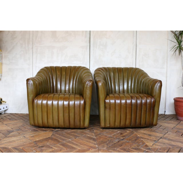 Mid-Century Modern Vintage Pair of Leather Channel-Tufted Club Chairs by Martin/Brattrud, 1987 For Sale - Image 3 of 18