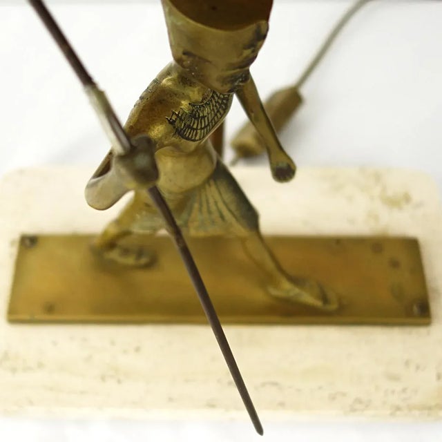 Vintage Neoclassical Marble Foot Table Lamp with Egyptian Warrior For Sale - Image 9 of 17