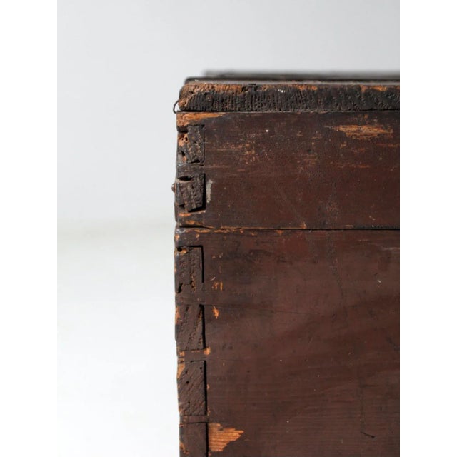 Antique Flat Top Wooden Trunk For Sale - Image 6 of 13