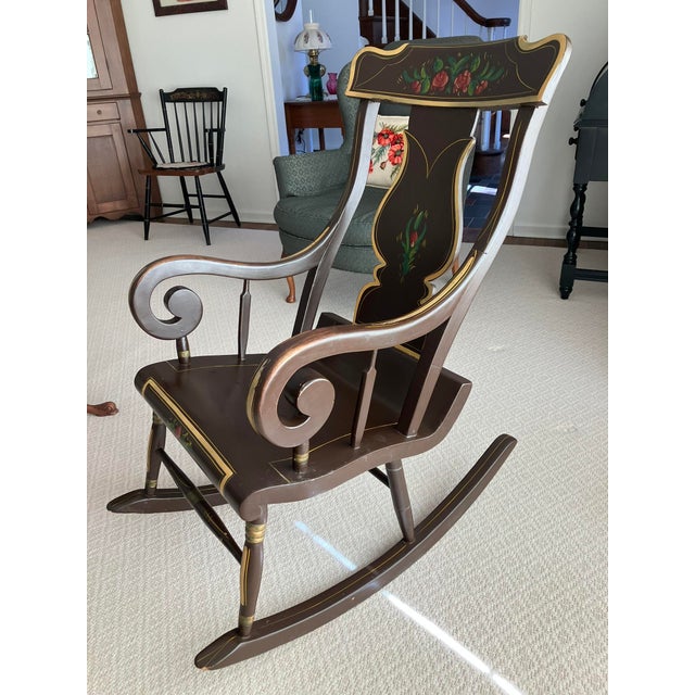 Wood Mid-20th Century Farmhouse Folk Art Hand Painted Rocking Chair For Sale - Image 7 of 17