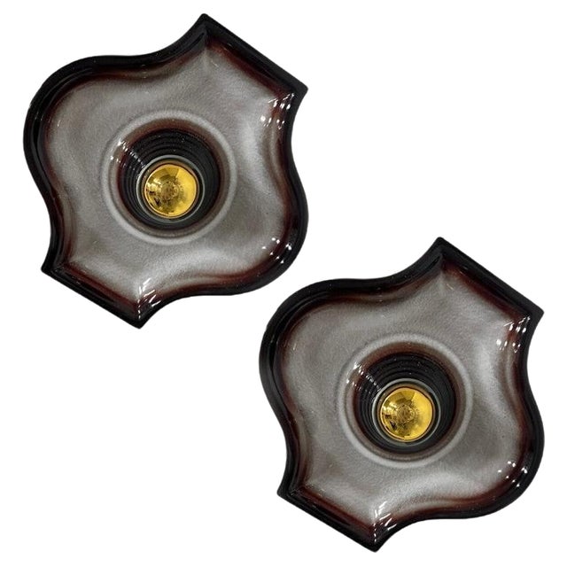 Oval Grey & Brown Ceramic Wall Light attributed to Hustadt Keramik, Germany, 1970s For Sale