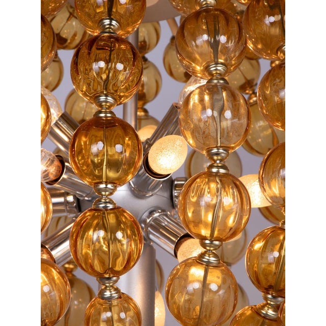 1960s Handcrafted Ballroom Chandelier with Amber Glass Balls from VEB Deutsche Werkstätten Hellerau, Germany, 1960s For Sale - Image 5 of 12