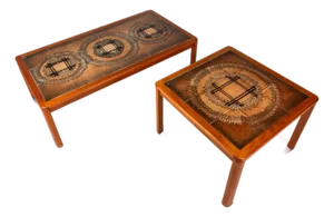 Set of Two Danish Modern Coffee Table W/ Matching Side Table in Teak W/ Ceramic Tile Mosaic Inlay by Johannes Andersen, Denmark, C. 1970's