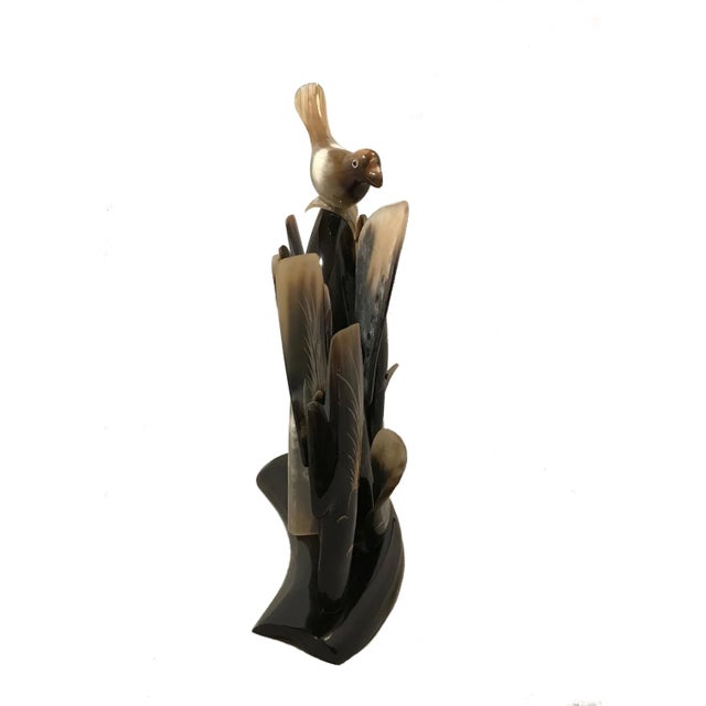 Unique Italian Mid Century Bird on Cactus Animal Horn Sculpture For Sale - Image 4 of 5